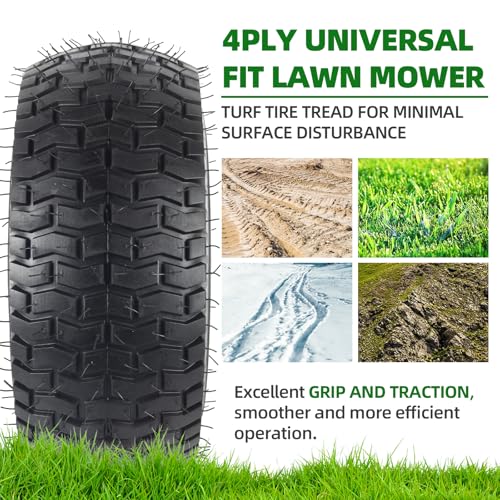 AR-PRO 15 x 6.00-6" Tubeless Tire and Wheel Assemblies, Compatible with John Deere Craftsman Riding Lawn Mower Front Tires, 3" Centered Hub and 3/4" Bushings (Set of 2)