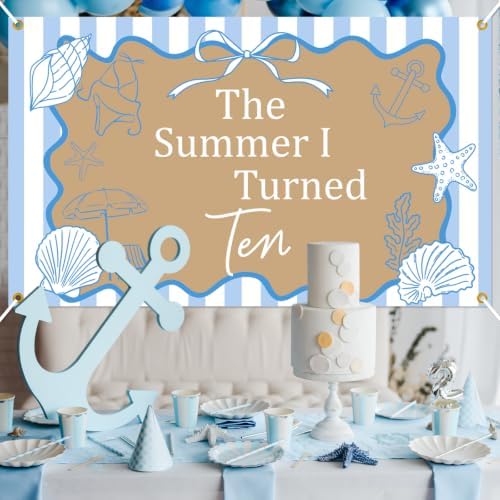 The Summer I Turned 10 Backdrop - Coastal 10th Birthday Decor, Summer Beach 10th Birthday Party Decorations 5 * 3ft - 5