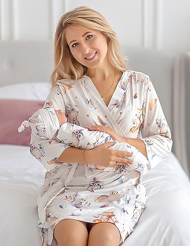 Image of Mommy and Me Robe and Swaddle Set | Maternity Robe Matching Baby Girl, Boy