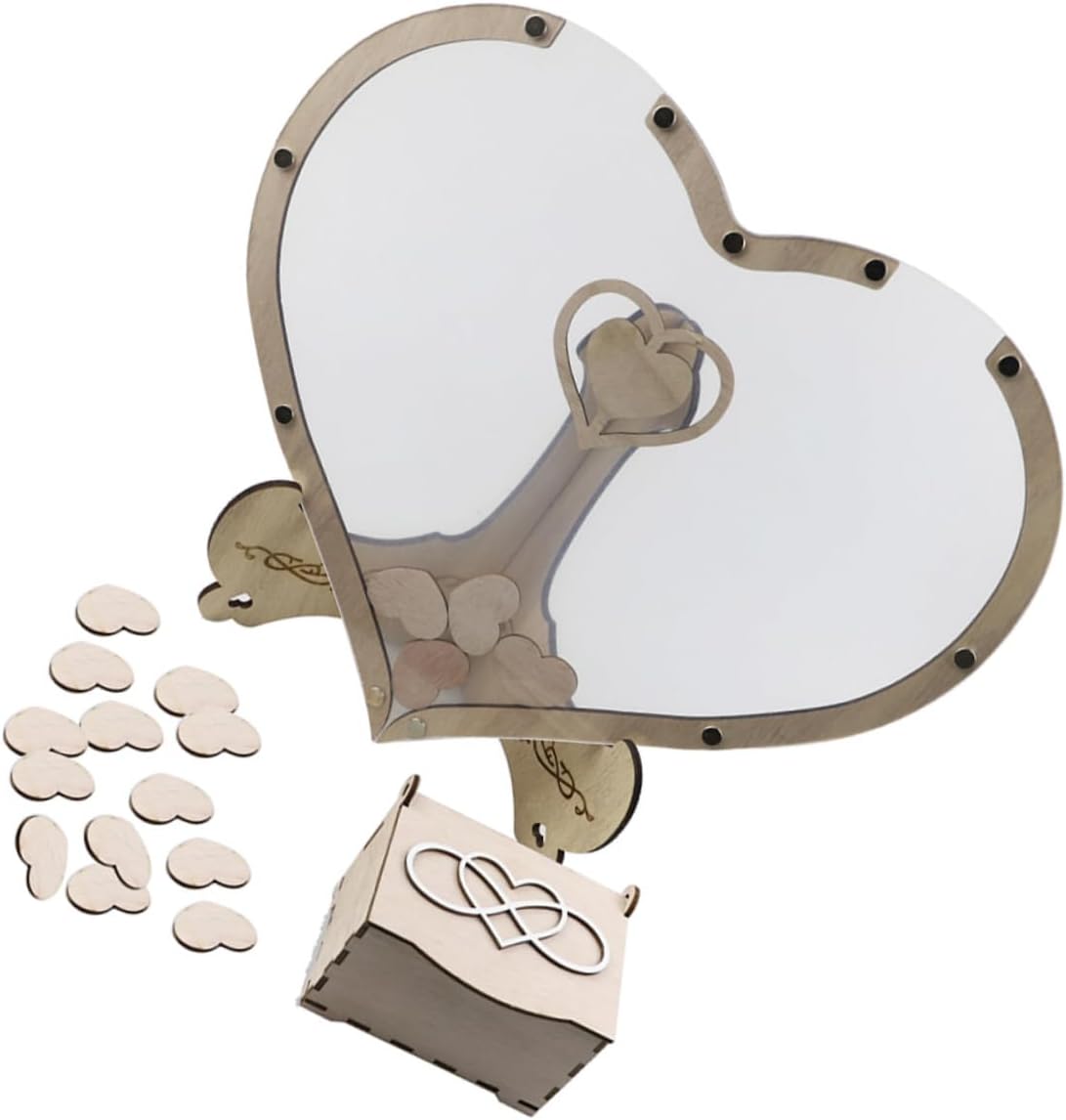 PRETYZOOM 1set Heart Shape Wooden Guestbook for Weddings Rustic Desktop Sign Pen for Weddings Anniversaries and Special Events and Easy to Store