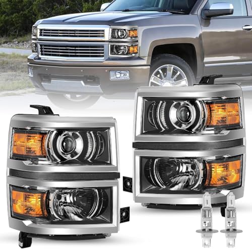 JSBOYAT Halogen Projector Headlight Assembly Fit for 2014 2015 Chevy Silverado 1500 Pickup Truck Easy Install Anti Fog&UV Waterproof OE Style Replacement Pair Driver and Passenger Side
