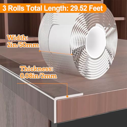Image of 3 Pack Clear Soft Corner Protectors for Furniture Strip,2 in x 9.84 FT,Sharp Edge & Table Bumper,Window Edge,Wall Protector, Soft Corner Guards Safe for Proof,Table Corner Protectors in Family