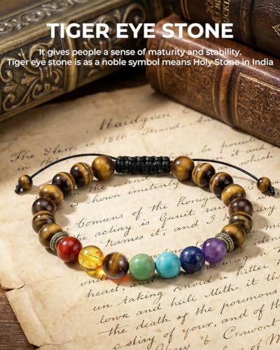 Image of 7 Chakra Bracelet for Men Women, Natural Healing Crystals for Anxiety Gift | 8mm Lava Rock Essential Oil Diffuser with Adjustable Cord, Spiritual Crystals Jewelry Yoga Gift, Energy Balancing, Unisex