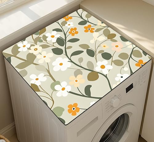 Image of Yellow Weaves Washer & Dryer Cover for Top, 60 x 60 cm, Washing Machine Top Protector Mat for Kitchen /Laundary Room, Water Absorbing, Dustproof, Scratch Resistant & Non-Slip (Botanical Beige)