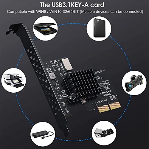 Tarjeta de expansión tipo E PCIe a USB 3.1 Gen2 frontal de 10 Gbps para panel interno de PC 6