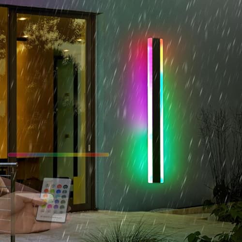 Longue Applique Murale Porche Jardin RGB Télécommande Lampe Noire 30cm