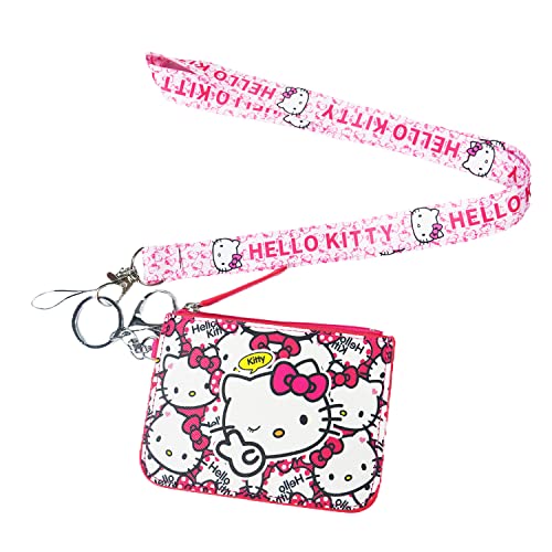 Cat Cute Badge Wallet with Lanyard, ID Card Holder Purse Pouch with Lanyard Card Case Neck Pouch Wallet Durable Card Holder with Zippers for Students Teens Girls Boys
