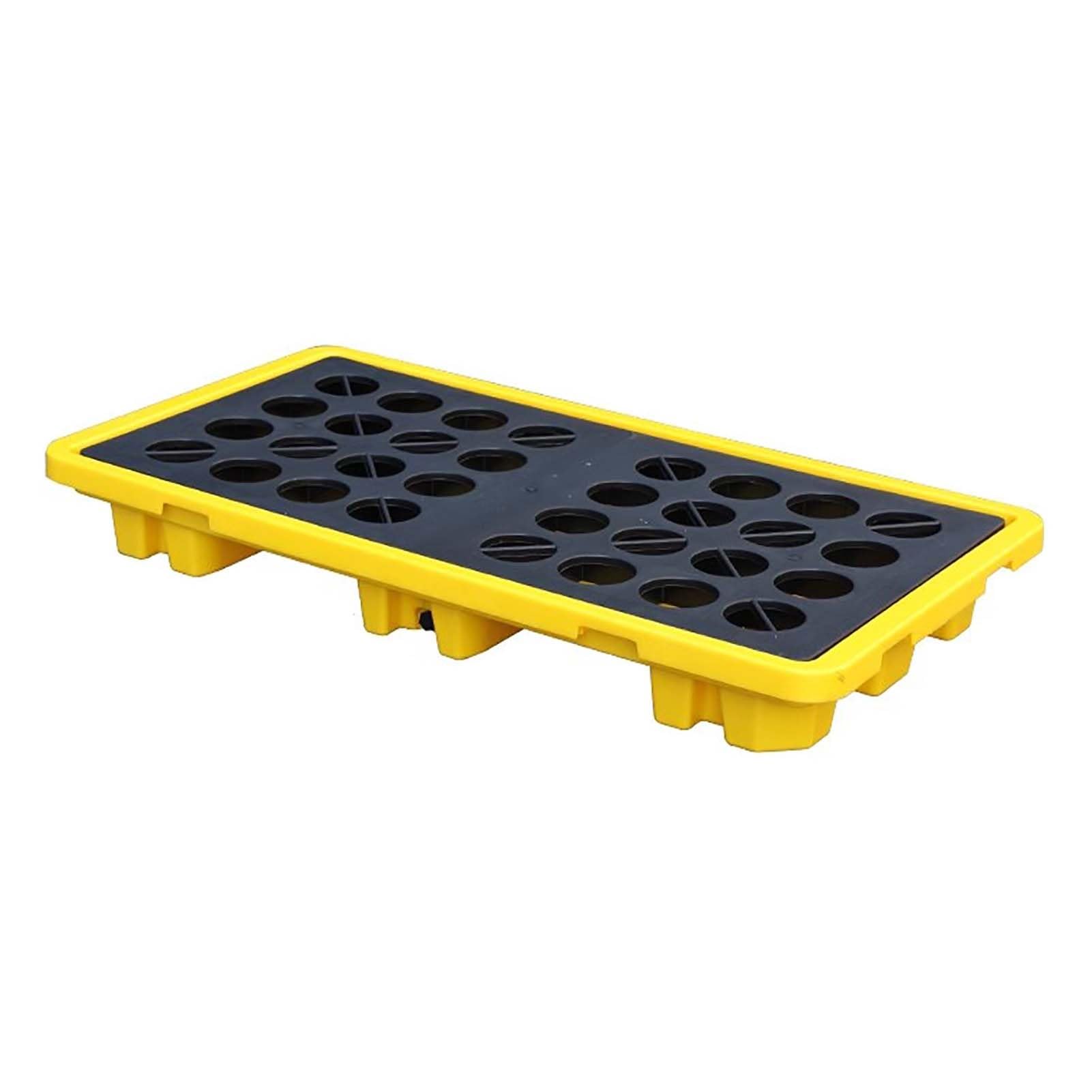 Przemysłowa paleta zatrzymująca zalanie z odpływem – wytrzymały pojemnik na bęben i wiadro z farbą, 1300 x 680 x 150 mm, trwała, szczelna, bezpieczna dla materiałów niebezpiecznych