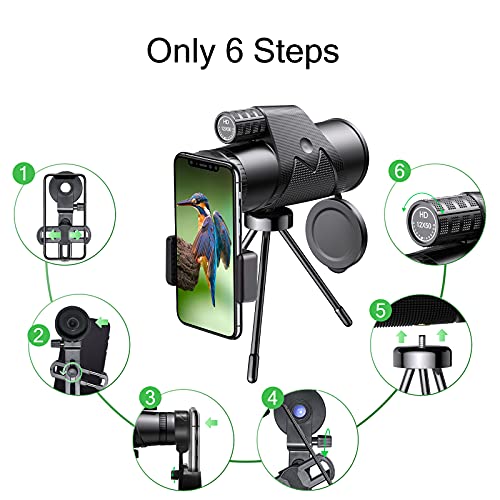 Monokulare Teleskop 12x50 HD Monokular Fernrohr Erwachsene mit Smartphone Halter und Upgrade Stativ, BAK4-Prisma… – Bild 4