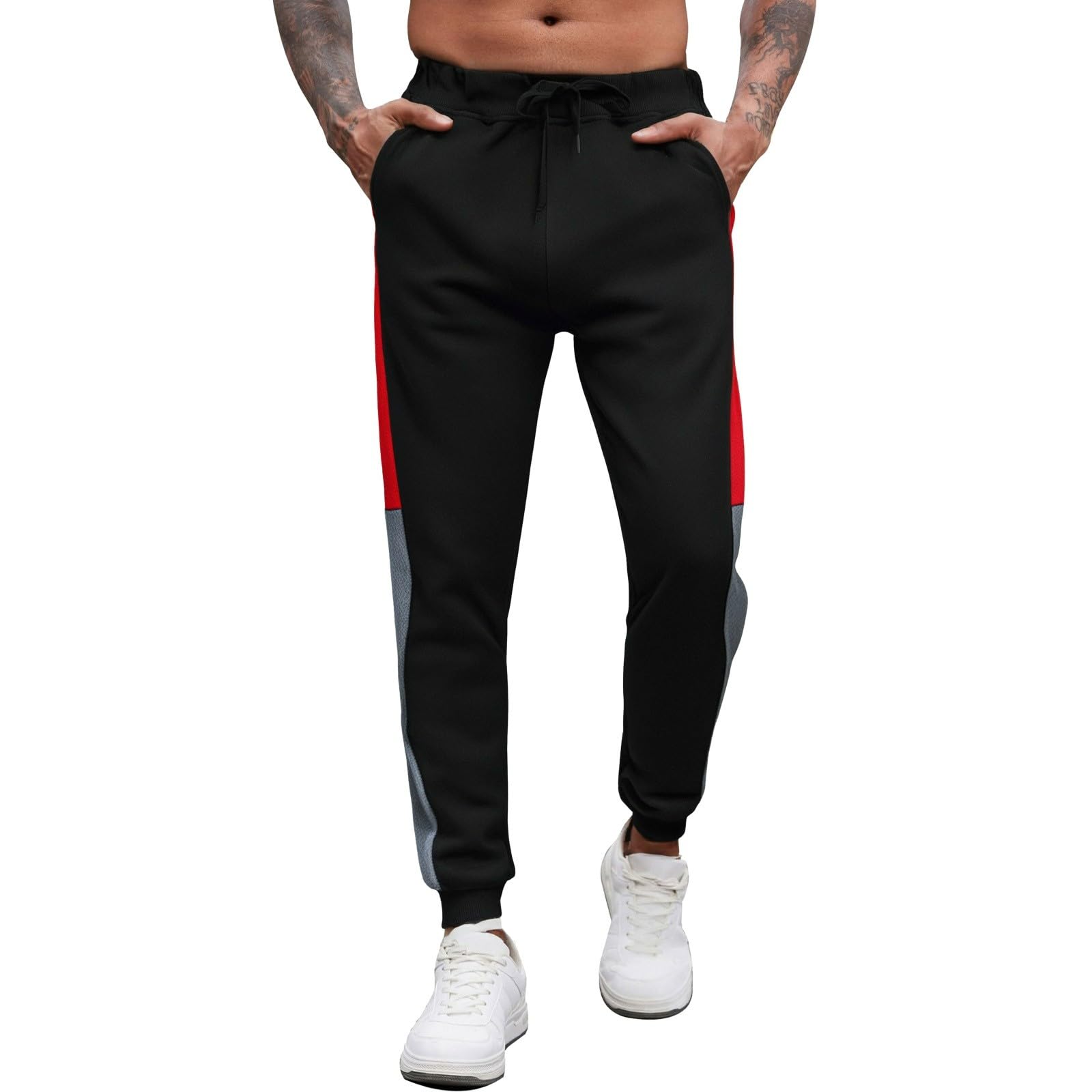 Mens Patchwork Pants Relaxed Work Hiking Travel Pants Stretch Casual Lounge Outdoor Trousers Straight Sweatpants