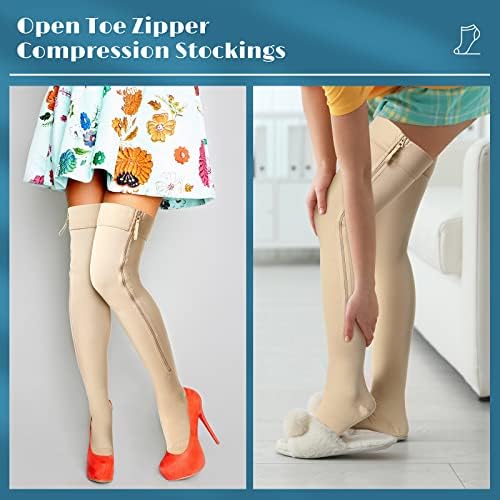 Newcotte Compression Socks with Zipper for Women Thigh High Compression Stockings 20-30mmhg Support Socks for Women Men - Image 6