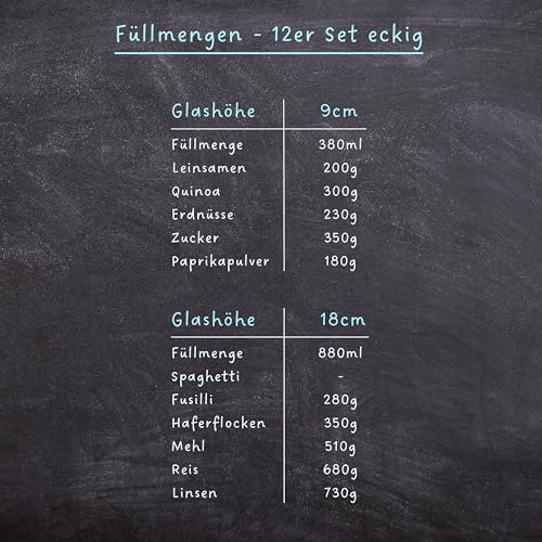 Foto von CLIDOR Vorratsgläser mit Deckel, Eckig - 12er Set - 4x 880ml & 8x 380ml, Erhöhte Glasstärke, Vorratsdosen mit Deckel luftdicht, Aufbewahrungsbox Küche für alle Lebensmittel, Küchen Organizer