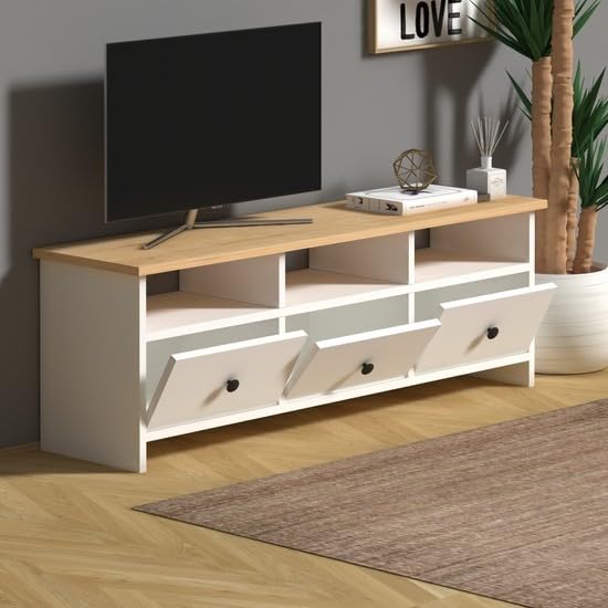 Generico Mobile TV per TV fino a 45 pollici, per Soggiorno e Camera da Letto, 120 x 30 x 42 cm, in legno - Bianco e Rovere