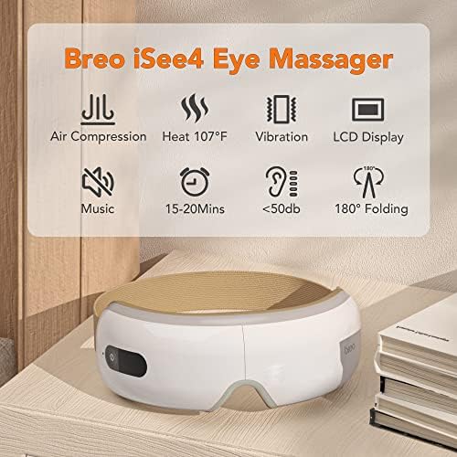 Breo iSee4 Eye Massager Cordless Electric Eye Mask Massage with Shiatsu Massage Heat Vibration Air Compression for Headache Stress Relief Eye Relax Travel Office Home Car
