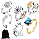 EduPlayte Fidget Ring Mädchen, Anxiety Ring Spinner Ringe Damen Fidget Rings Set, Antistress Ringe mit Perlen, Für Mädchen Und Frauen Stress Relief Ängstlichkeit (6)