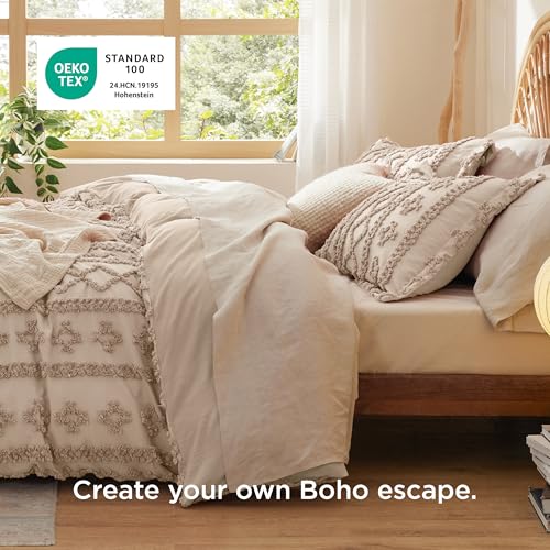 Image of Bedsure Boho Duvet Cover King Size, Soft & Comfortable Elegant Design Boho Bedding for Decoration, Machine Washable Comforter Cover for All Seasons,Includes 1 Duvet Cover & 2 Pillow Shams,Linen
