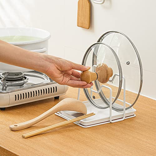 Sunfcon Pot Pan Lids Holder Cutting Board Rack Chopping Board Organizer Stand Spoon Rest W Drip Tray Kitchen Countertop White #TOP2