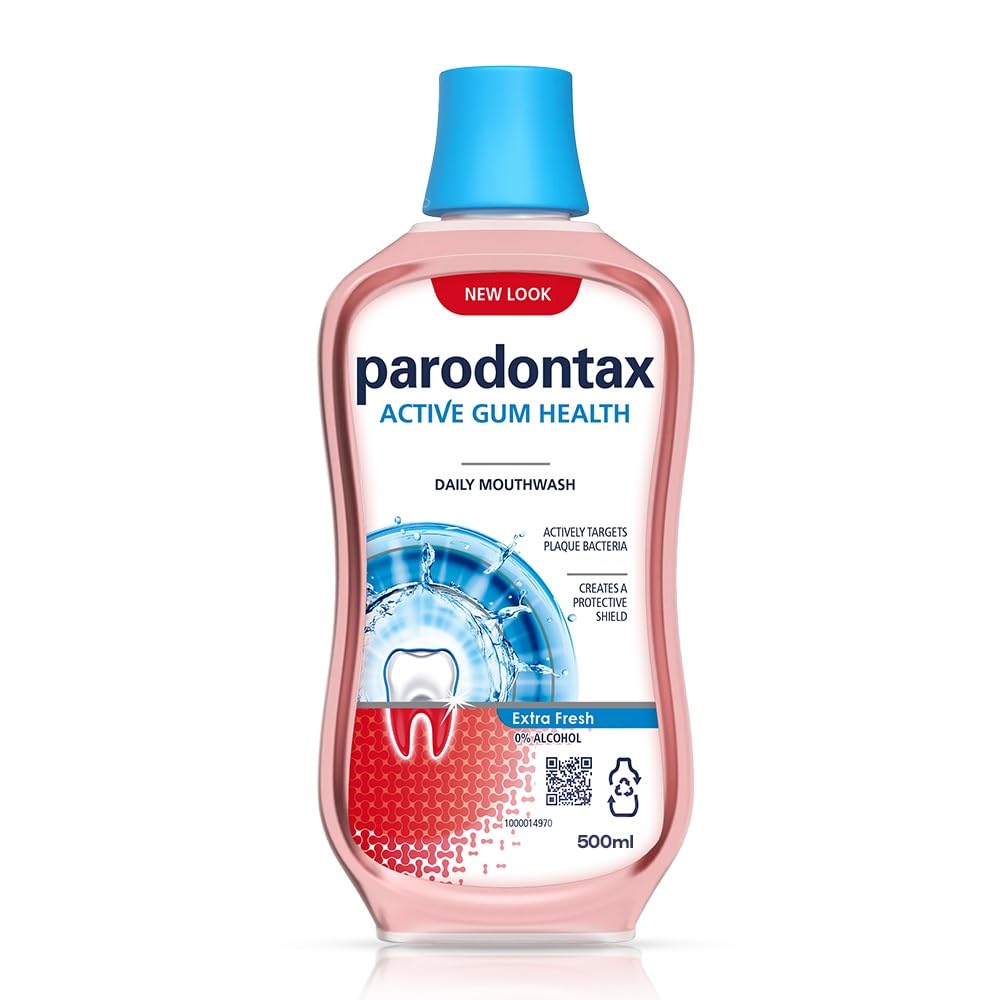 Parodontax Daily Gum Care Extra Fresh Mouthwash 500ml Value Size – Alcohol-Free Daily Mouthwash for Gum Health & Fresh Breath, Helps Reduce Plaque, Family Value Bottle