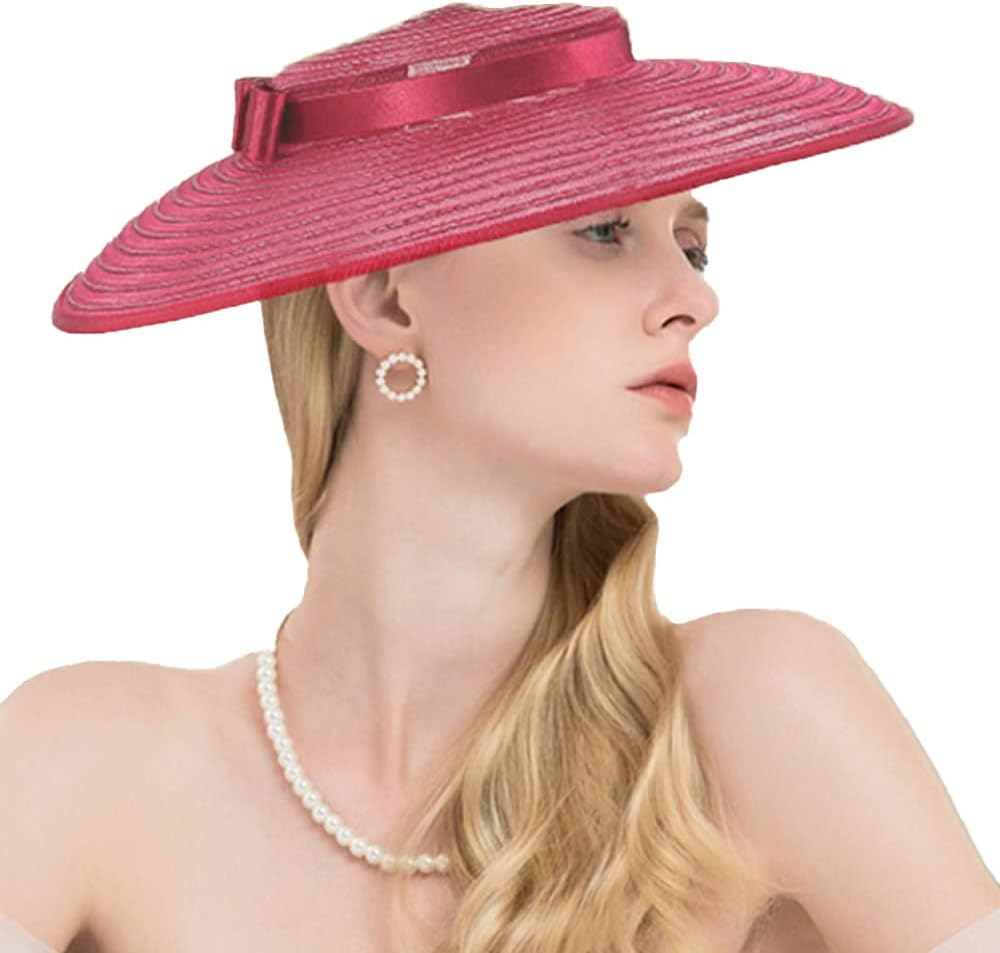 Vintage Fascinators Pillbox Hat for Women Straw Fedora Wide Brim Ladies Church Sinamay Derby Hats