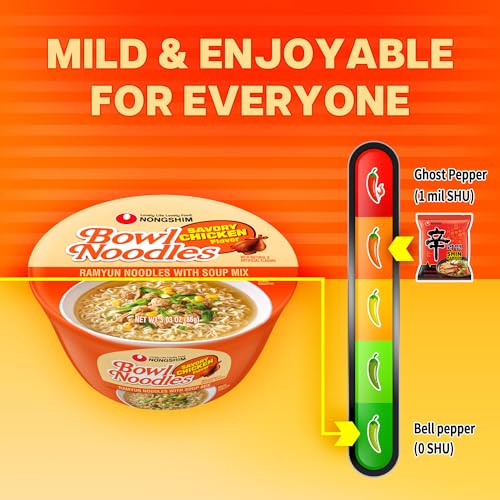 Image of Nongshim Savory Chicken Noodle Soup Instant Ramen, 12 Pack, Microwaveable Bowl Soup Mix, Korean Ramyun with Cabbage & Carrots, Sabor a Pollo