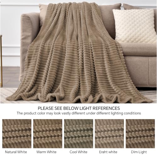 Image of BEDELITE Ribbed Jacquard Coco Brown Fleece Twin Blanket for Couch, 60 inchx80 inch