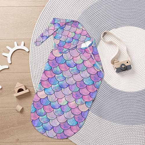 Mermaid Swaddle Blanket With Hat Set, Soft Sleep Sack For Boys Girls Mermaid Baby Stuff Mermaid Shower Gift(0-6M) #TOP5