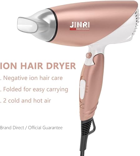 Miniatura 5 de Secador de pelo profesional JINRI para el hogar, iones negativos, motor de 1875W CC, secador de pelo de 2velocidades y 3ajustes de temperatura,
