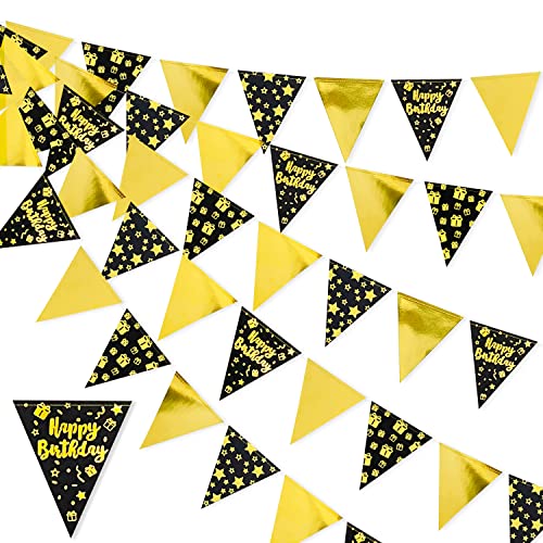 40Ft Schwarzes Gold Alles Gute Zum Geburtstag Dekorationen Banner Dreieck Flagge Pennant Garland Streamer Hintergrund für Jungen Männer 13. 16. 21. 30. 40. 50. 60. Happy Birthday Party Supplies Cover