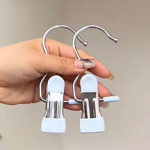 Miniatura 7 de 20 clips multifunción, ganchos para colgar la ropa sucia de acero manchado con clips de alta resistencia, clip de secado de metal portátil para