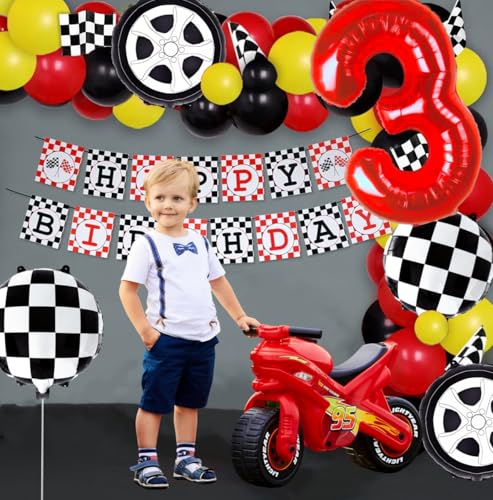 Kwuz Race Car 3rd Birthday Balloons for Boys Racecar Number 3 Balloons Red by Kwuz - Used condition - Image 2
