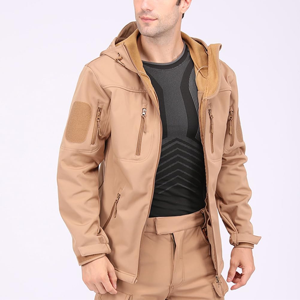 GUOCU Męskie outdoorowe wodoodporne kurtki na kemping, polowanie, wędkowanie, softshell, taktyczna kurtka z kapturem, ciepły polar, kamuflaż, wojskowe, kurtki turystyczne