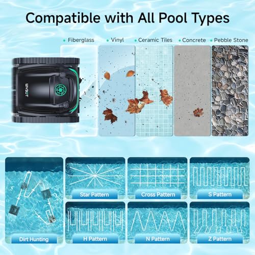 WYBOT M2 AI Camera Robotic Pool Vacuum Cleaner, 8 Modes & 7 Paths, Dual Filtration, App Control, 120W Brushless Motor, 10,000mAh Battery, 300mins Runtime, Covers 4,305 Sq.Ft, Black&Green by WYBOT - Image 8