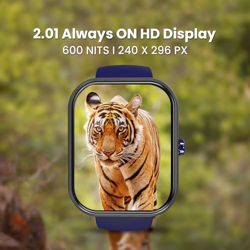 Image of GIZMORE Ultra Max 2.01 Inch Always-On-Big Display | 600 NITS Brightness & Split Screen | Rotating Crown| AI Voice Assistance | Health Suite | Bluetooth Calling Smart Watch for Men and Women (Blue)