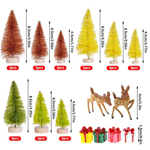 Yookat 51Pcs Mini Pine Trees Artificial Mini Trees With Wood Base Sisal Trees Bottle Brush Trees Assorted Color And Deer Boxes Winter Snow For Christmas Decoration (Multicolor-03) #TOP2