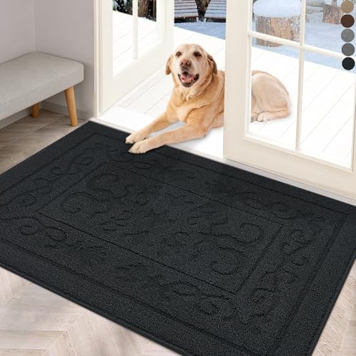 FONEYI Indoor Door Mat, Front Back Door Mat 24' x 36' Non-Slip Rubber Backing Door Rug, Machine Washable Entry Rug, Low Profile Absorbent Dirt Trapper Doormat Inside Floor Mats for Entryway, Black