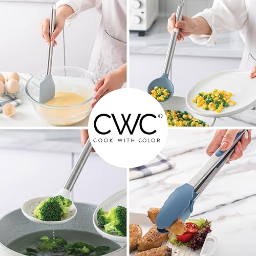 COOK WITH COLOR Silicone Cooking Utensils, Kitchen Utensil Set, Easy to Clean Silicone Kitchen Utensils, Cooking Utensils for Nonstick Cookware, Kitchen Gadgets Set, 38 Piece, Blue and White - Image 4