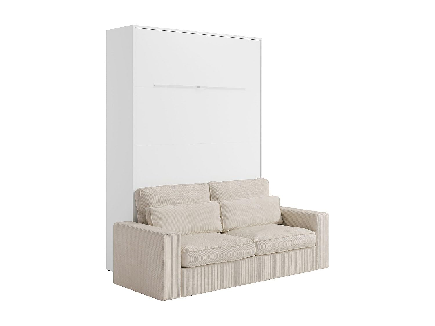 Vente-unique - Lit escamotable 160 x 200 cm - Ouverture Verticale Manuelle - avec LEDs - Blanc + Canapé en Velours côtelé Beige - RAPILI
