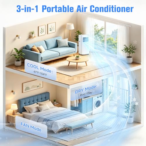 Image of Portable Air Conditioner, 3-in-1 8500 BTU AC Unit with Fan & Dehumidifier - Quiet Cooling for Bedroom, Home Office up to 450 sq.ft, Includes Complete Window Mount Kit