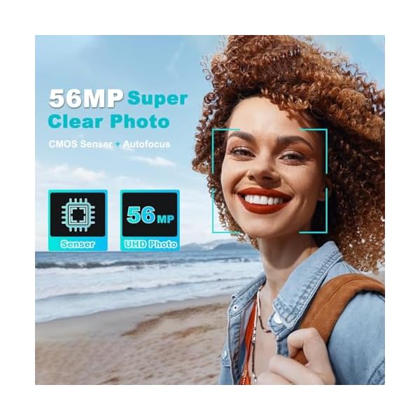 4K 56MP Digital Camera for Photography Vlogging Camera for YouTube with 180° Flip Screen, WiFi,16X Digital Zoom, 52mm Lens, 2 Batteries, 32GB Micro SD Card(Black)