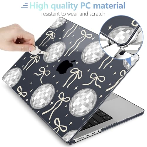 Image of MEEgoodo Case for MacBook Pro 14 inch (M5 /M4 /M3 /M2 /M1) Pro /Max 2026 2025 2024 2023 2021, Laptop Case Fit Model A3427 /A3426 /A3434 /A3112 /A3401 /A3185 /A2918 /A2992 /A2779 /A2442, Silver Disco Balls & Bows