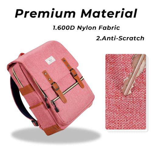 Image of Unisex College Bag Fits up to 15.6'' Laptop Vintage Casual Rucksack Schoolbag Book Bag Backpack Daypacks with USB Charging Port (Pink)