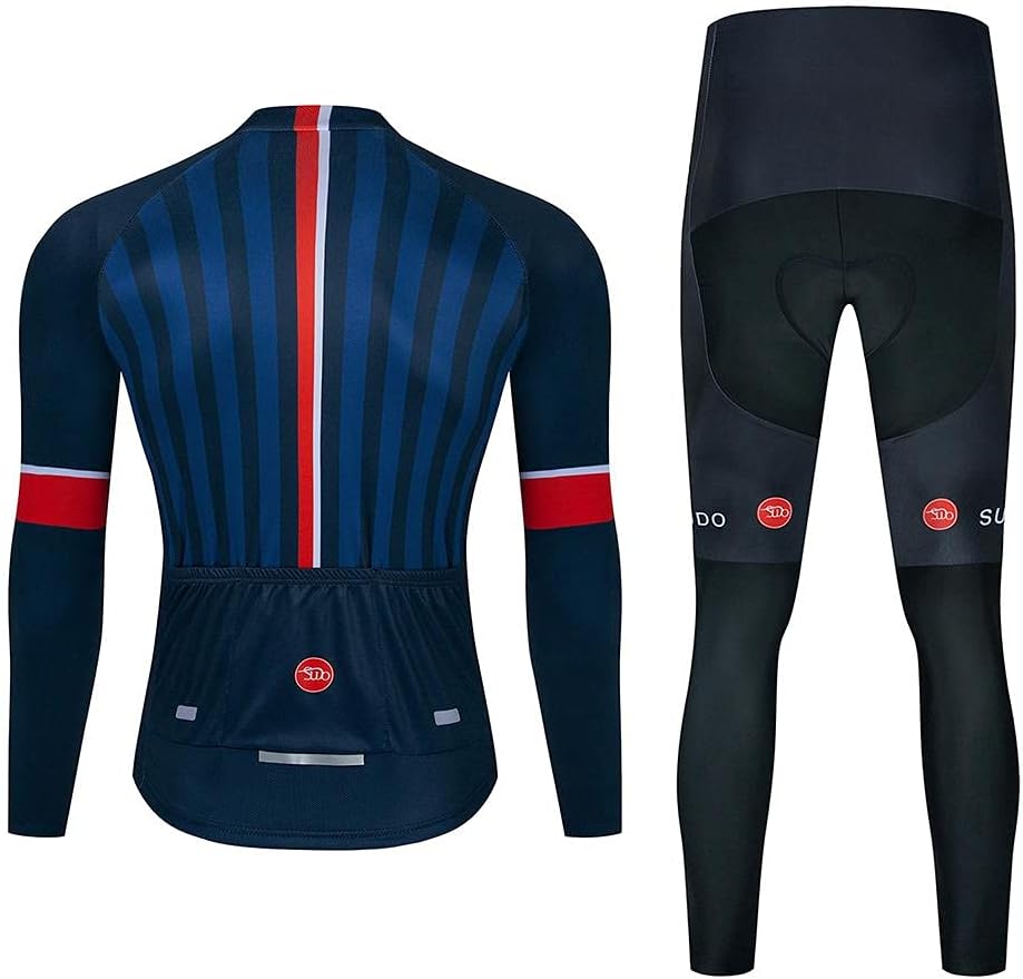 Men's Cycling Jersey Set Long Sleeve Cycling Clothing Road Bike Shirts Bicycle Jersey with 20D Gel Padded Long Pants