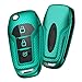 Produktbild OATSBASF Autoschlüssel Hülle Geeignet für Ford,Mondeo,Fiesta, Focus,Galaxy, Mustang,Kuga,Fusion Titanium 3 -Tasten Schlüsselhülle Cover Case TPU Schlüsselbox (Grün-Streifen)