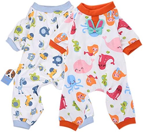 Amakunft 2-Pack Dog Clothes Dogs Cats Onesie Soft Dog Pajamas Cotton Puppy Rompers Pet Jumpsuits Cozy Bodysuits for Small Dogs and Cats