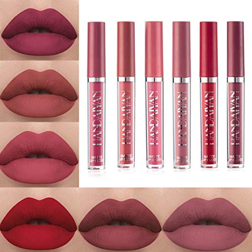 6 Colors Matte Liquid Lipstick Set, Long Lasting Velvet Lips Tint Liquid Lipsticks,Waterproof Non-Stick Cup Lip Gloss Gift Set
