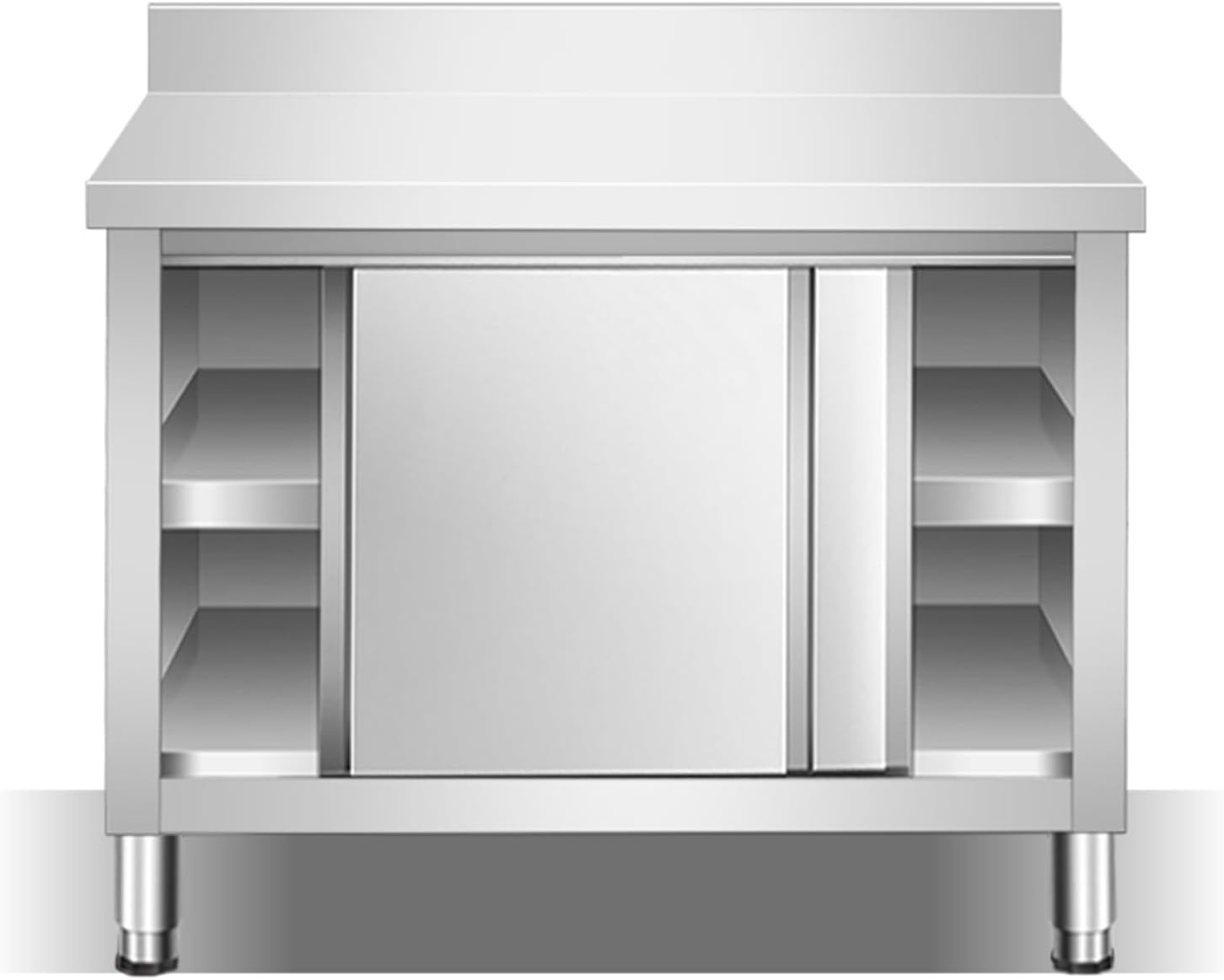 Stainless Steel Workbench with Backrest Multifunctional Commercial Sliding Door Prep Table Casework Cabinet Countertop Chopping Table Large Space Storage Cabinet