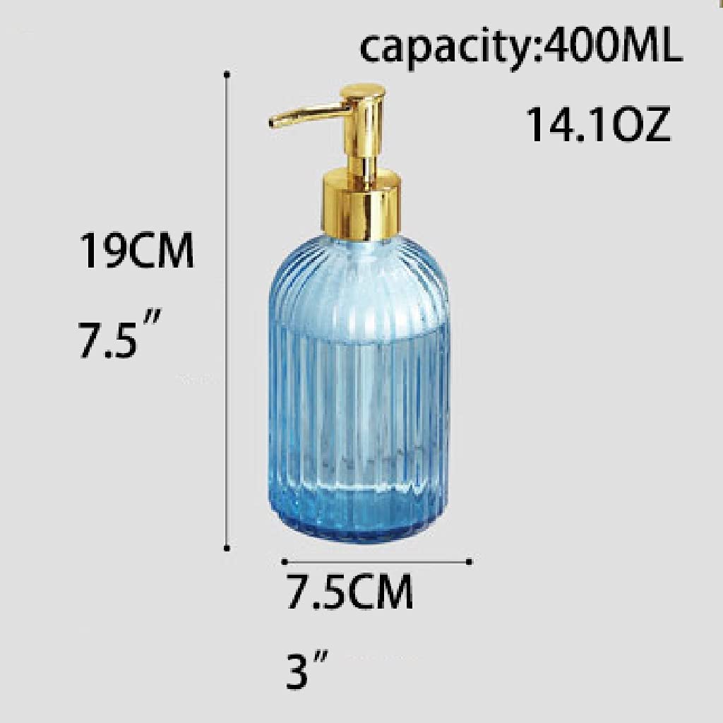 NZPOST Distributore di Sapone Ricaricabile da 14,1 Once, distributore di Sapone in Vetro Spesso, Bottiglia di lozione, distributori di lozione Ricaricabili, Pompe per Sapone Dorate (Blu)