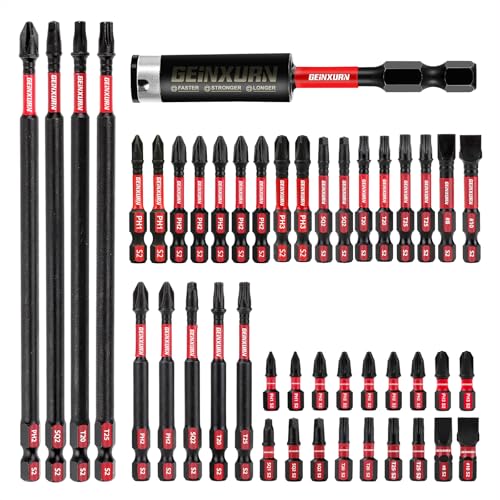 GEINXURN Impact Tough Magnetic Mixed 45Pack Insert Driver Bits, S2 Alloy Steel Screwdriver Power Bits Set with 1Pcs Impact Magnetic Bit Holder