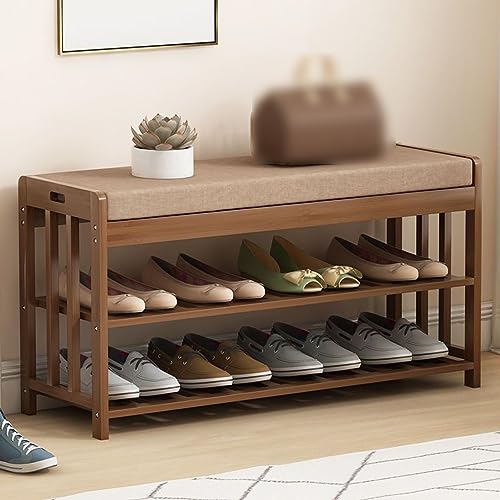 Banc à chaussures en bambou durable avec siège rembourré confortable - 3