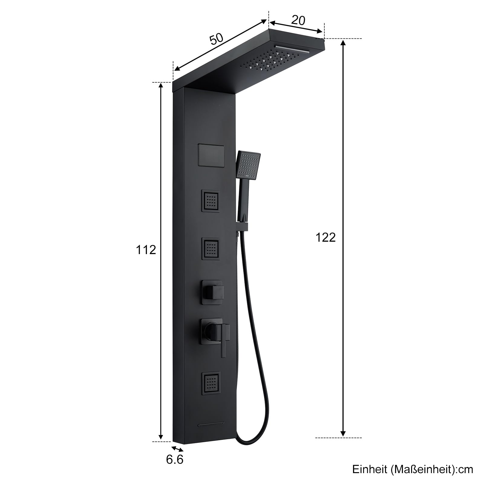Panel de ducha LED con grifo, 5 funciones, panel de ducha con indicador de temperatura LED, ducha de lluvia y cascada, 3 chorros de masaje, ducha de mano y entrada de bañera, columna de ducha